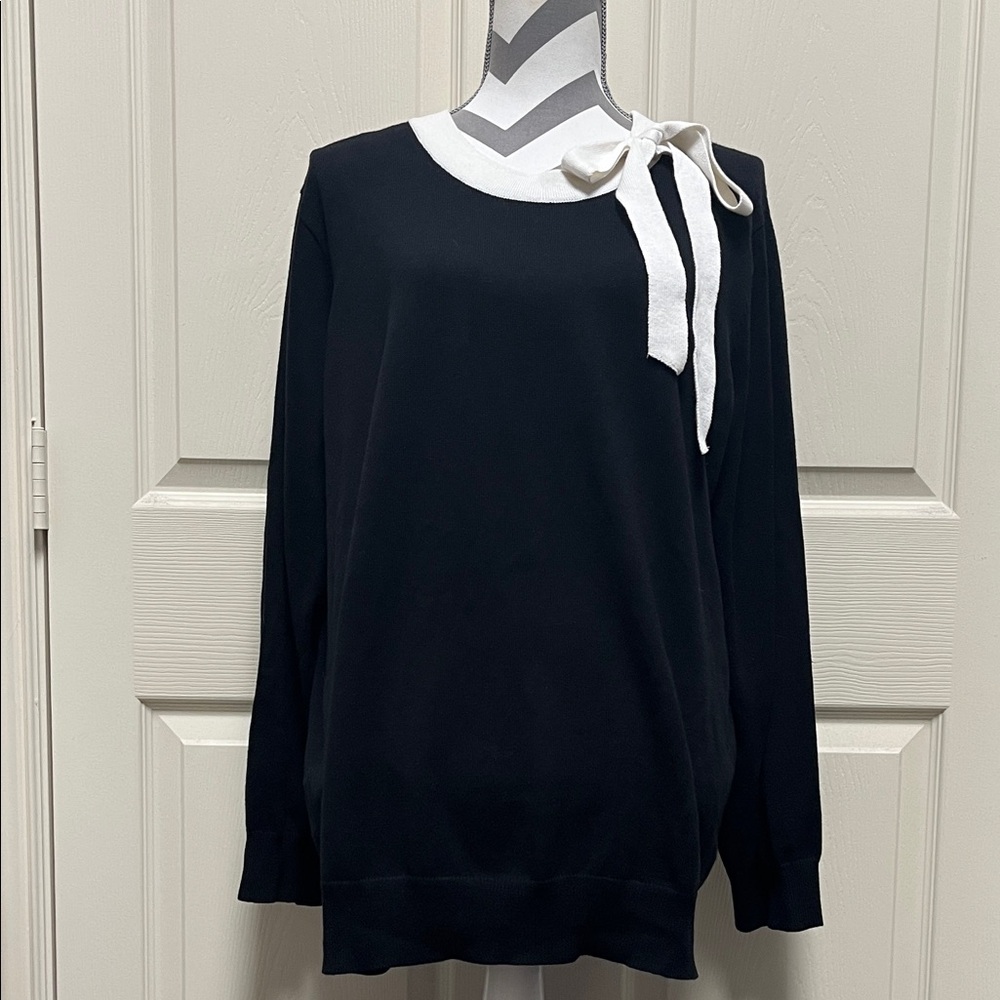 Jessica London Black Sweater with White Bow Detail